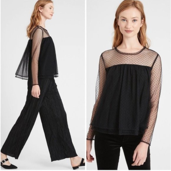 Banana Republic Sheer Polka Dot Long Sleeve Top- NWOT Size L - Picture 1 of 5